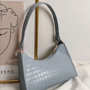 Light blue embossed croc shoulder bag